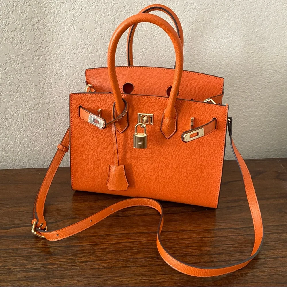 Orange 25CM Lock Key Doctor’s Structured Satchel Bag Crossbody